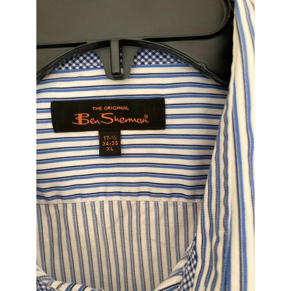Ben Sherman Men's Navy/Whtie Stripe Dress Shirt 100% Cotton Size XL 17 34-35 - Picture 2 of 12